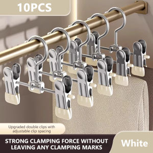 GREENSINDOOR 50Pcs Stainless Steel Multi-Functional Hook Clip For Clothes Hangers And Storing Trousers