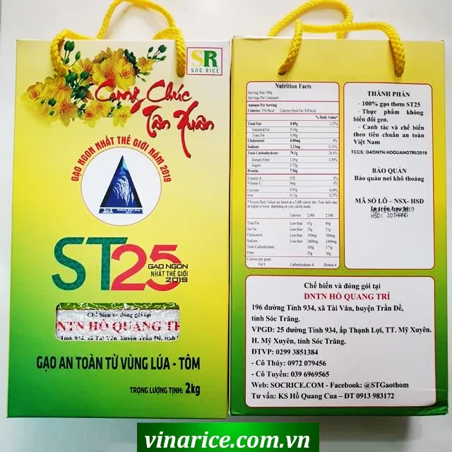 Gạo Đặc Sản Sóc Trăng ST25 Lúa Tôm - túi ép chân ko 2kg