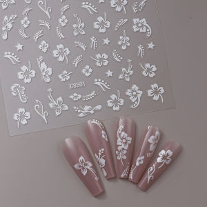 ZEEMIN 1Pcs 3D Hibiscus Flowers Nail Art Sticker Y2k Charming Elegant Hibiscus Floral Nail Decals Self-Adhesive Summer DIY Nail Decorat