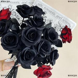 [COD] WANGJIA Flower Black Silk Artificial Rose Flower Halloween Gothic Dark Flowers For Wedding Home Party Decor Simulation Flowers
