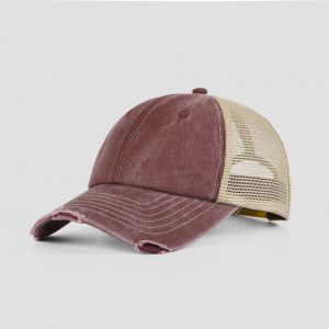 [ Spot Goods ] Factory-washed brushed soft top 6 Customized mesh baseball cap with holes vintage trucker hat