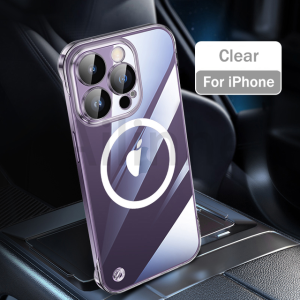 For iPhone 15 14 13 12 Pro Plus Max Plating Frameless For Magsafe Thin Support Wireless Charging Clear Slim PC Protect Phone Cover