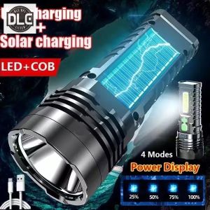 LED solar flashlight strong light rechargeable ultra-bright long-range portable multi-functional fie
