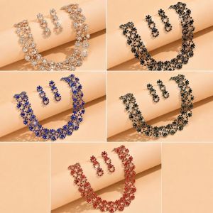 LIVELYN Luxury Necklace Earrings Set Choker Rhinestone Neck Chain Fashion Stud Earrings for Women