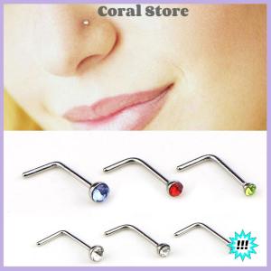 【Coral】💖【HOT SALE】🎈🎈 จิวเจาะจมูกรูปตัวแอลทำจากสแตนเลส CZ คริสตัล60ชิ้น เซ็ต