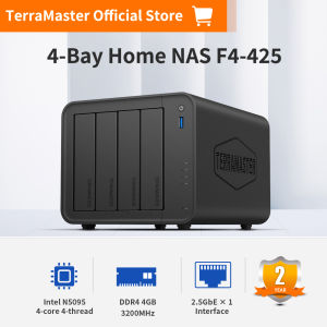 TERRAMASTER F4-425 4-Bay NAS Storage – Intel x86 Quad-Core CPU 4GB RAM 2.5GbE LAN Network Attached Storage Multimedia Server for Home Users US Plug (Diskless)