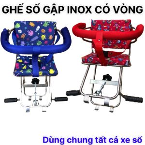 GHẾ SỐ GẬP INOX CÓ VÒNGDÂY ĐAI Ghé ngồi xe máy số an toàn cho bé có vòng bảo hiểm dây đai xe số xe exciter xe airblade