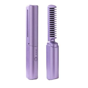 Anti-Scald Hair Straightener Comb Adjustable Temperature Wireless Electric Straightening Comb Fast Heating Wireless Hot Curler USB Hair Iron Anti Scald Ionic Hair Comb Smoothing Hot Comb for All Hair Types