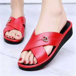 [Free Shipping] Casual Wedge-Heeled Slippers For Indoor And Outdoor Wear Comfortable Mid-Heel Slippers For Women Breathable Summer Casual Slip-On Sandals