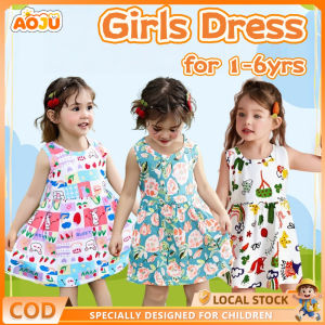 AOJU Summer Baby Girls Dress New Vintage Garden Flower Sleeveless Dress for 1-6yrs