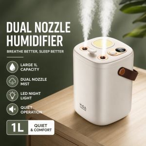 Cordless Humidifier Dual Nozzle Led Night Light Usb Rechargeable Quiet Diffuser For Bedroom Office Home