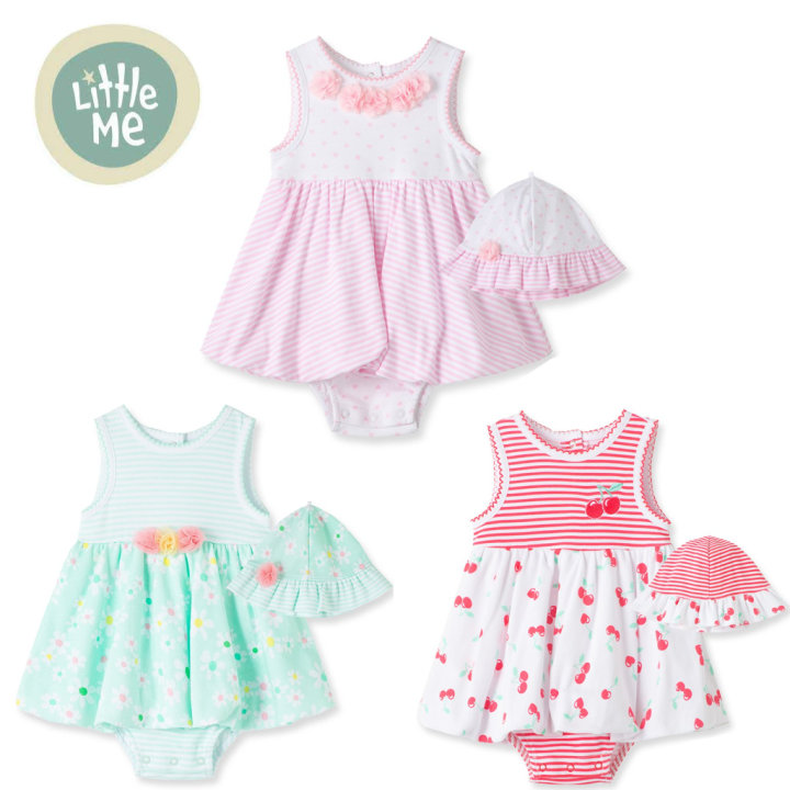 CLEARANCE SALE Little Me Baby Girl Sunsuit Bodysuit Dress with Hat