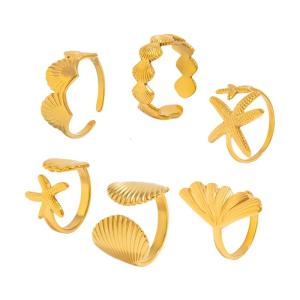 6PCS Marine Beach Theme Stackable Rings Adjustable Sizes Alloy Coastal Inspired Perfect Holiday Accessories