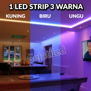 Paket Ledstrip 3 Warna 220v [Kuning-Biru-Ungu]  10/20/30 meter tinggal colok (utk plafon dekorasi indoor dan outdoor)