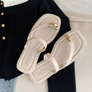 XIXITIAO Simple High-Grade Flip-Flops for Beach Summer Womens Outdoor Wear French Retro Sandals for Seaside Vacation