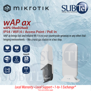 Mikrotik Access Point wAP ax (wAPG-5HaxD2HaxD) WiFi 6 2x Gigabit Ethernet ports PoE-In 802.3af/at 7dBi gain 256 MB RAM