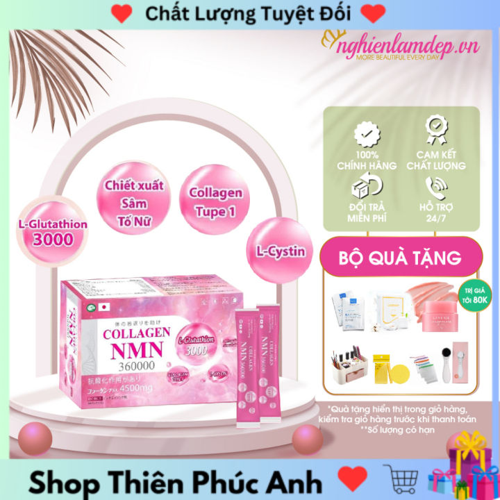 (chuẩn Cty) Hộp 30 Gói Collagen NMN 360000 Trắng mịn da , Đẹp da , Chống lão hóa , Mờ thâm nám