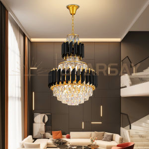 ⭐STARSAY&Garansi⭐Lampu Gantung Kristal 40/50/60/80cm Double -Layer Chandelier Bullet Model Ruang Tamu Ruang Makan Hotel Vila Pernikahan Wedding Lampu Hias Gantung ly