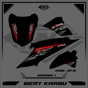 ZR91 Striping Sticker Variasi Motor Beat Karbu 2008-2012 Stiker Transparan Semifull Tema API Terbaru