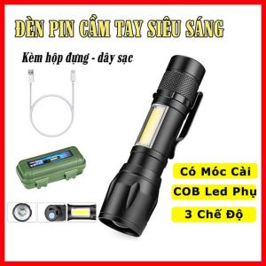 Đèn pin siêu sáng mini có Zoom xa gần 3 chế độ sáng có móc treo tiện dụng tặng kèm hộp đựng đèn pin mini cầm tay