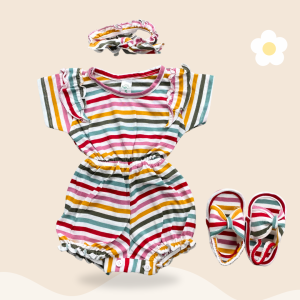 JUMPSUIT BAYI LUNA by LITTLE KODA BAJU BAYI PEREMPUAN BAHAN KAOS INCLUDE HEADBAND & SANDAL 3-12 BULAN