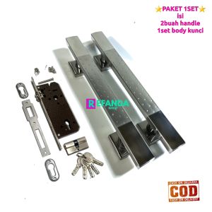 Set kunci pintu digital dengan 2 gagang handle tarikan pintu rumah 1 set body kunci untuk pintu depan dan kamar.