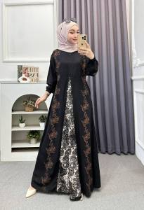 Adam Fashion - Gamis Terbaru twill rayon premium pekalongan gamis twil batik cap super abstrak - Home Dress Homey Kolase