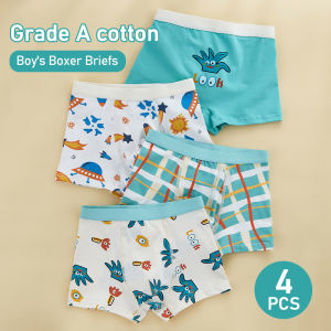 KUCHAR 4pcs 100% Cotton Boys Underwear Kids Colourful Panties Cute Cartoon Pattern 4 styles Available Boy Boxers Shorts for 2-12 Years Old