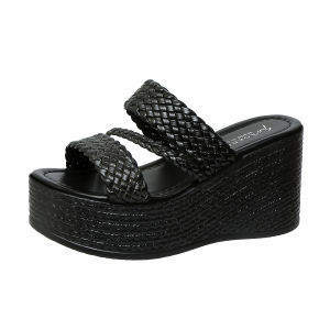 [Free Shipping] Plus-size fish-mouth wedge sandals for women 2025 summer new fashion comfortable thick-soled slide sandals