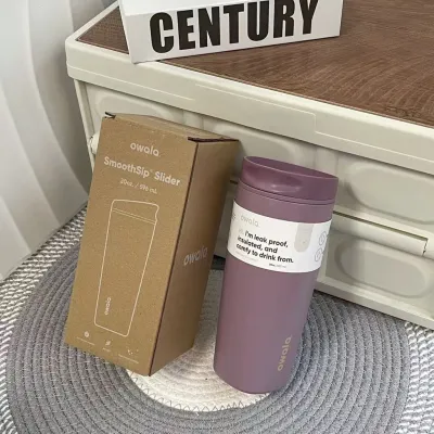 12 Colors The Newest Design! Owala SmoothSip Slider Insulated Inside The Ceramic Coffee Tumbler Reusable Iced Coffee Cup Hot Coffee Travel Mug BPA Free 20oz