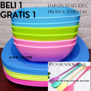 PROMO 12PCS PAKET HEMAT PIRING CAMPUR MANGKUK MULTI WARNA PLASTIK DOP TEBAL DAN ANTI PECAH / GRATIS SENDOK
