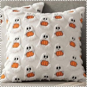 Cushion Cover Halloween Plush Pillow Case Soft Unique Add Ambience Clear and Vivid Pumpkin Ghost