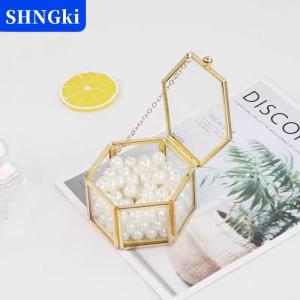 SHNGki Thủy tinh vàng sang trọng và Retro hộp lưu trữ trang sức Hộp nhẫn lục giác cao cấp vàng và Hộp phụ kiện trang sức
