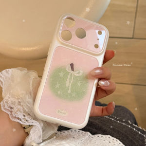 Korean Cartoon Green Apple Bowknot Pattern Glitter Phone Case For IPhone 17 16 15 14 13 Pro Max Shockproof Hard Cover