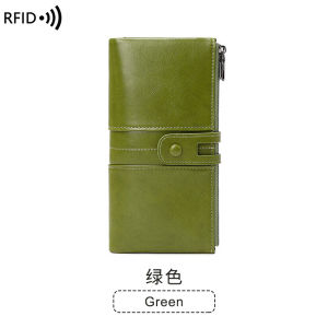 New RFID Anti Magnetic Womens Wallet Soft Oil Wax Leather Handbag