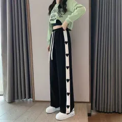 Wide leg pants for girls women Korean style cute love high waist
