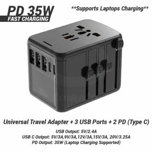 [Next Day Delivery] Universal Compact Travel Adapter Wall Plug with USB PD ports