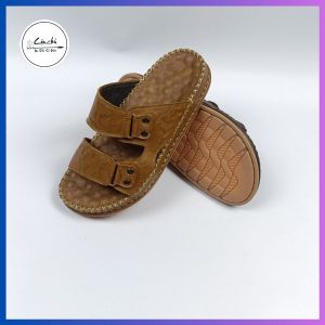 Dép da nam quai ngang cao cấp QNMS25 đế mát-xa thoáng khí ôm chân cực êm