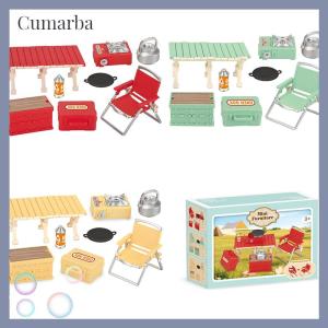 [Cumarba] Simulation Mini Picnic Camping Set Dollhouse Outdoor Scene Decor Folding Tables Chair Stool Cassette Stoves Kid Pretend Play Toy