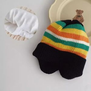 BABYBANG Korean Striped Rainbow Hat Winter Soft Baby Knitted Hat Cute Ear Protection Beanie Cap Boys Girls