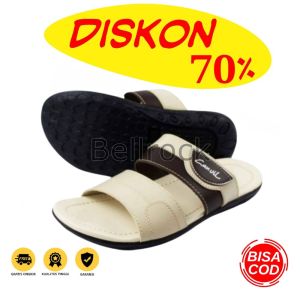Sandal kulit Pria Dewasa Distro Keren sandal Pria Kasual Model Terbaru (cream)
