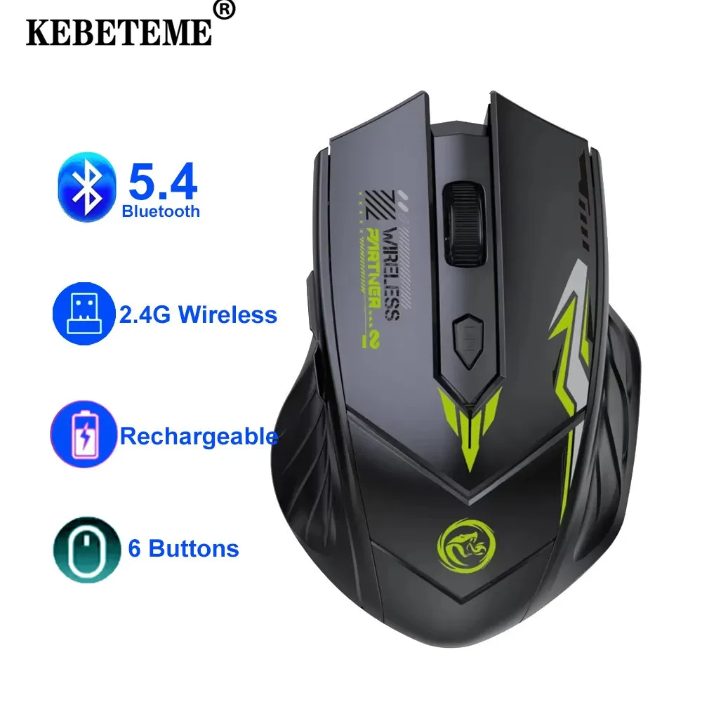 KEBETEME 2.4G Wireless Mouse Bluetooth 5.4 Mouse Dual-Mode Rechargeable Mice 1600 DPI Office Mouse Gaming Mouse For PC Laptop
