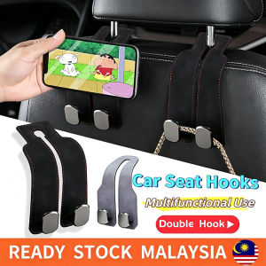 2-in-1 Leather Car Headrest Hook Dual Storage Holder Universal Seat Back Hanger for Bags Clothes Grocery Items