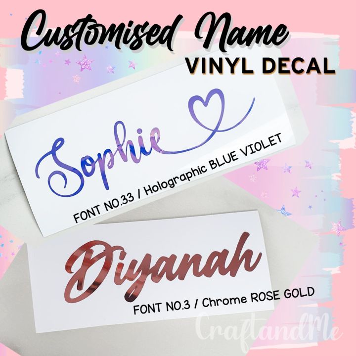 COLOR/ REFLECTIVE CHROME STICKER VINYL DECAL CUSTOMISED NAME STICKER ...