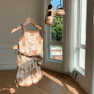 【READY STOCK】Girls Suit Sling Vest + Shorts Suit Set Summer Cotton 儿童吊带套装 (C204)