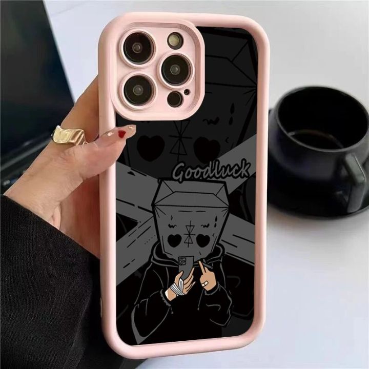 Soft Case Compatible for iPhone 15 Pro Max 7plus 8plus 14 13 12 11 XS X XR  14 15 Plus SE 2020 2022 12 13 Mini Goodluck Carton Man Cases Lens