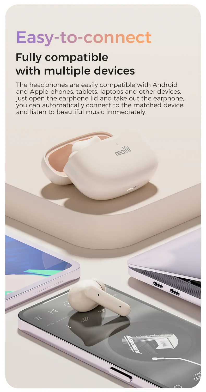 Realfit F3 หูฟังบลูทูธ -38dB ตัดเสียงรบกวน 360° Blutooth 5.4 เสียงเบสที่ดีเยี่ยม