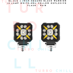 DL-042 4-inch Square Black Warrior 12 Lamp White+DRL Yellow Explosive Flash - PAIR