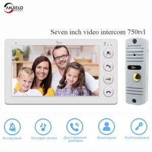 Anjielosmart [4 Wire]7 Inch Video Door Phone Doorbell Intercom System for Home Outdoor Metal Doorbell Waterproof Night Vision Unlock 1000TVL