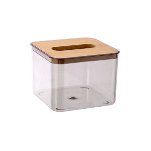 BW-C999 Tempat Tissue Transparan Estetik Tutup Kayu Minimalis / Kotak Tissue Box Wadah Tisu